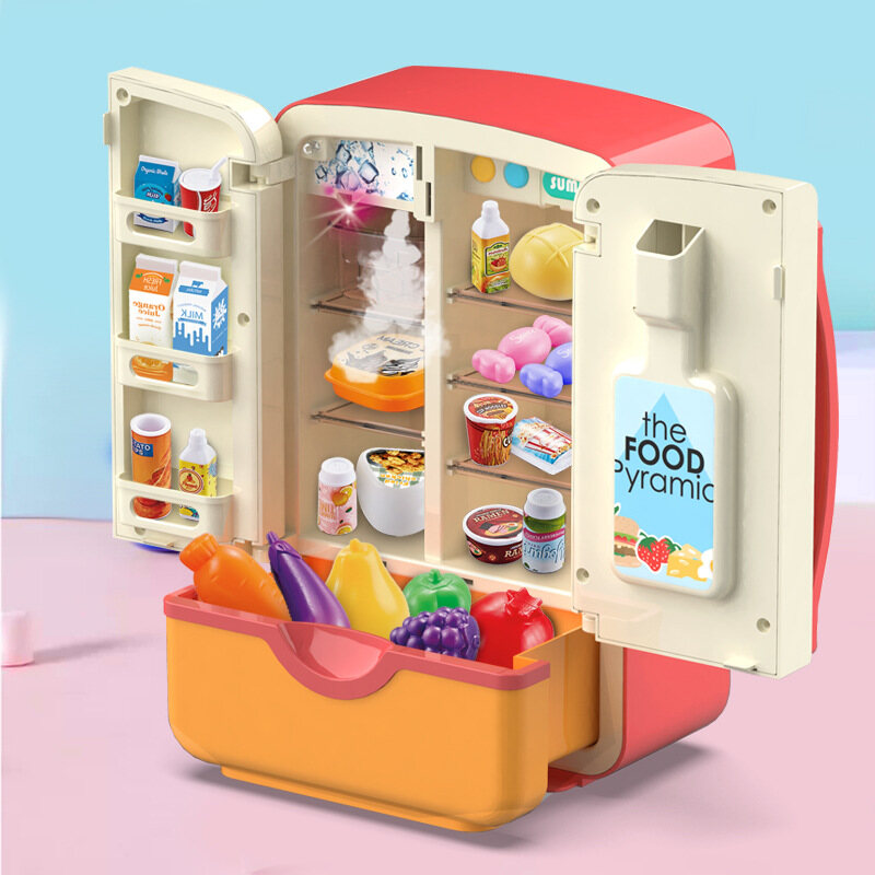 【Ready Stock】 30 Món Đồ Chơi Trẻ Em Giả Vờ, Tủ Lạnh Mô Phỏng Đôi Đồ Chơi Nhà Bếp Mini Giáo Dục, Vai Trò Chơi Đồ Chơi