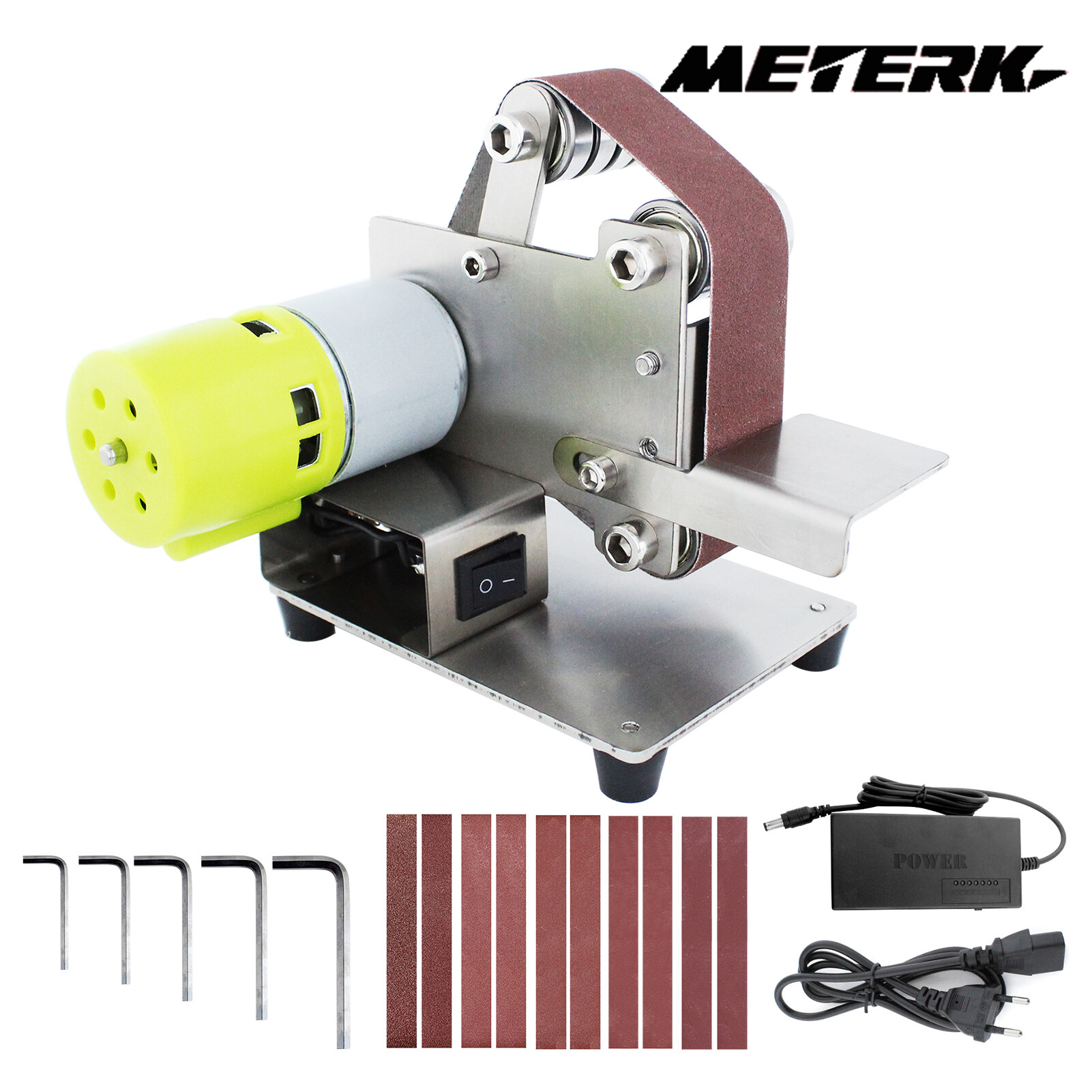 Meterk Mini Belt Sander Electric Sanding Polishing Grinding Machine 7 Variable Speed with 10 Sanding Belts for Polishing Wood Acrylic Metal