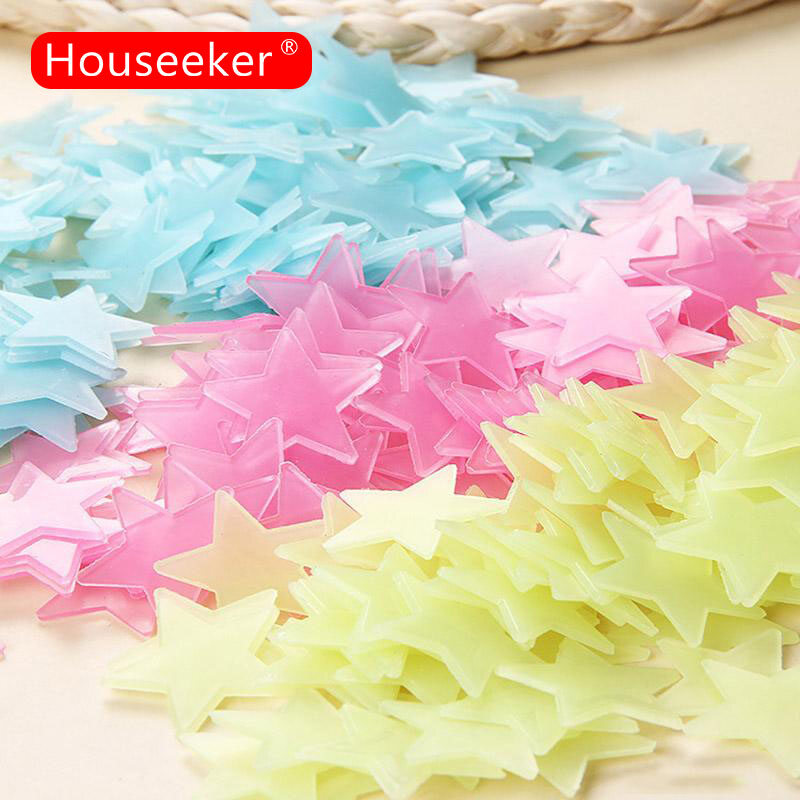 100pcs 3D Stars Glow In The Dark Wall Sticker Children Home Fairy Wall Stickers Luminous Fluorescent Baby Room Bedroom Ceiling