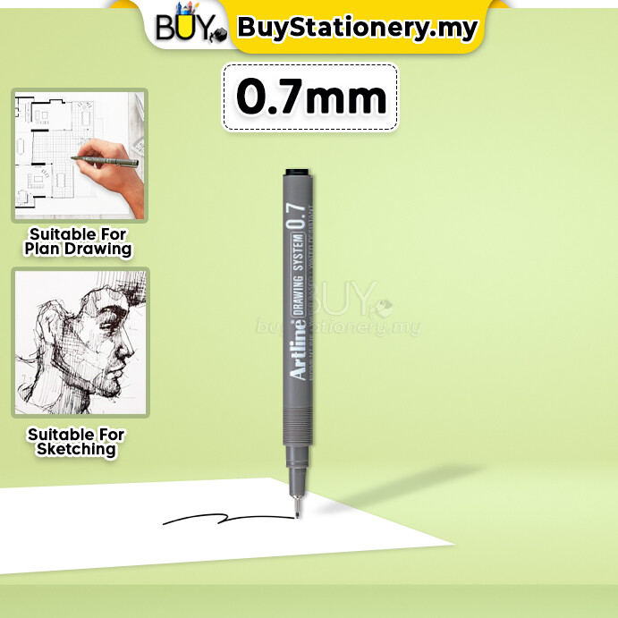 Artline Drawing System Pens 0.7mm Black - Pack Of 12 Pigment Ink Pens