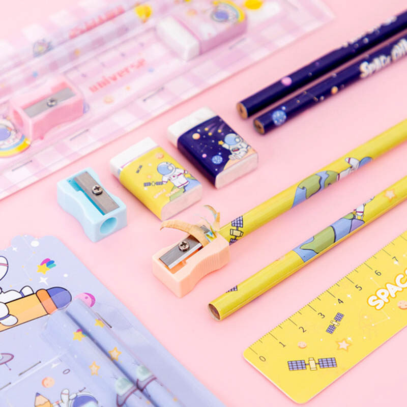 5 Pieces School Supplies Set Pencil Sharpener Eraser Ruler Set for Student