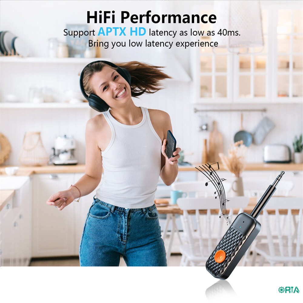 [Latest] ORIA Bluetooth Transmitter Receiver, 2 in 1 Wireless Bluetooth Adapter, Low Latency, Pairs 2 Devices Simultaneously, V5.2 Audio Adapter for PC/Car/Home Stereo System/Headphones