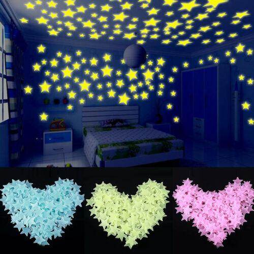 100/200pcs 3D Star Energy Storage Fluorescent Glow In the dark Luminous on Wall Stickers Home Wall Room Decor DIY