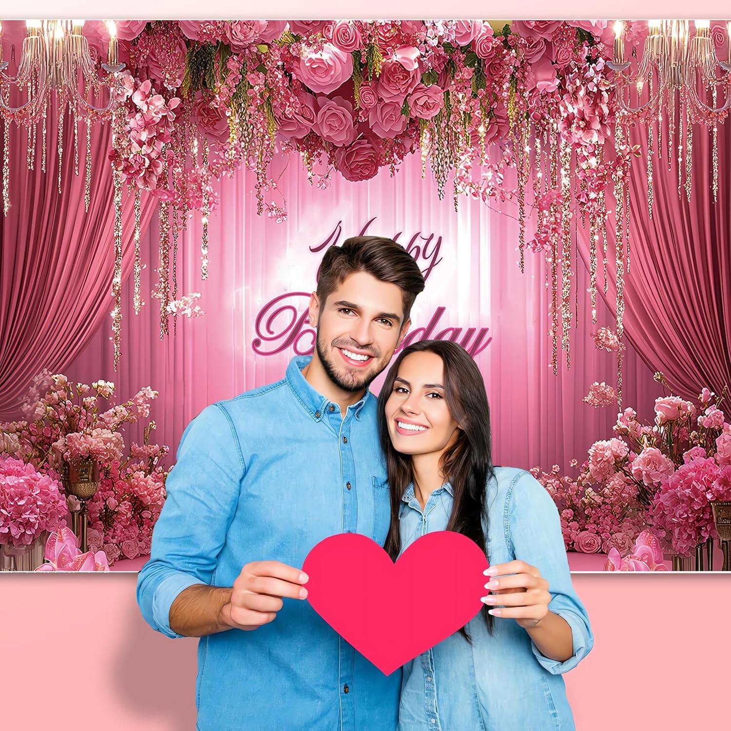 Rose Gold Happy Birthday Photography Backdrop For Girls Women Pink Floral Flower Balloons Arch Modern Elegant Background Aesthetic Party Decorations Photo Booth Props Supplies - | PH - View #7