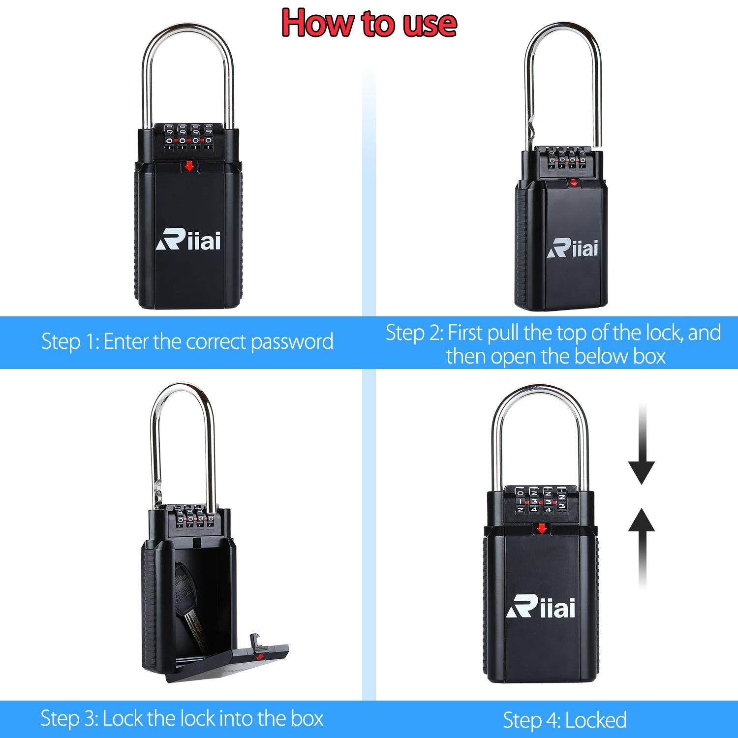 Riiai Gembok 4 Digit Brankas Kunci Kotak Penyimpanan Kunci Kombinasi Keamanan Luar Ruangan Mobil-Gagang Pintu Kapasitas Besar untuk Makelar Mobil Luar Ruangan Menggunakan