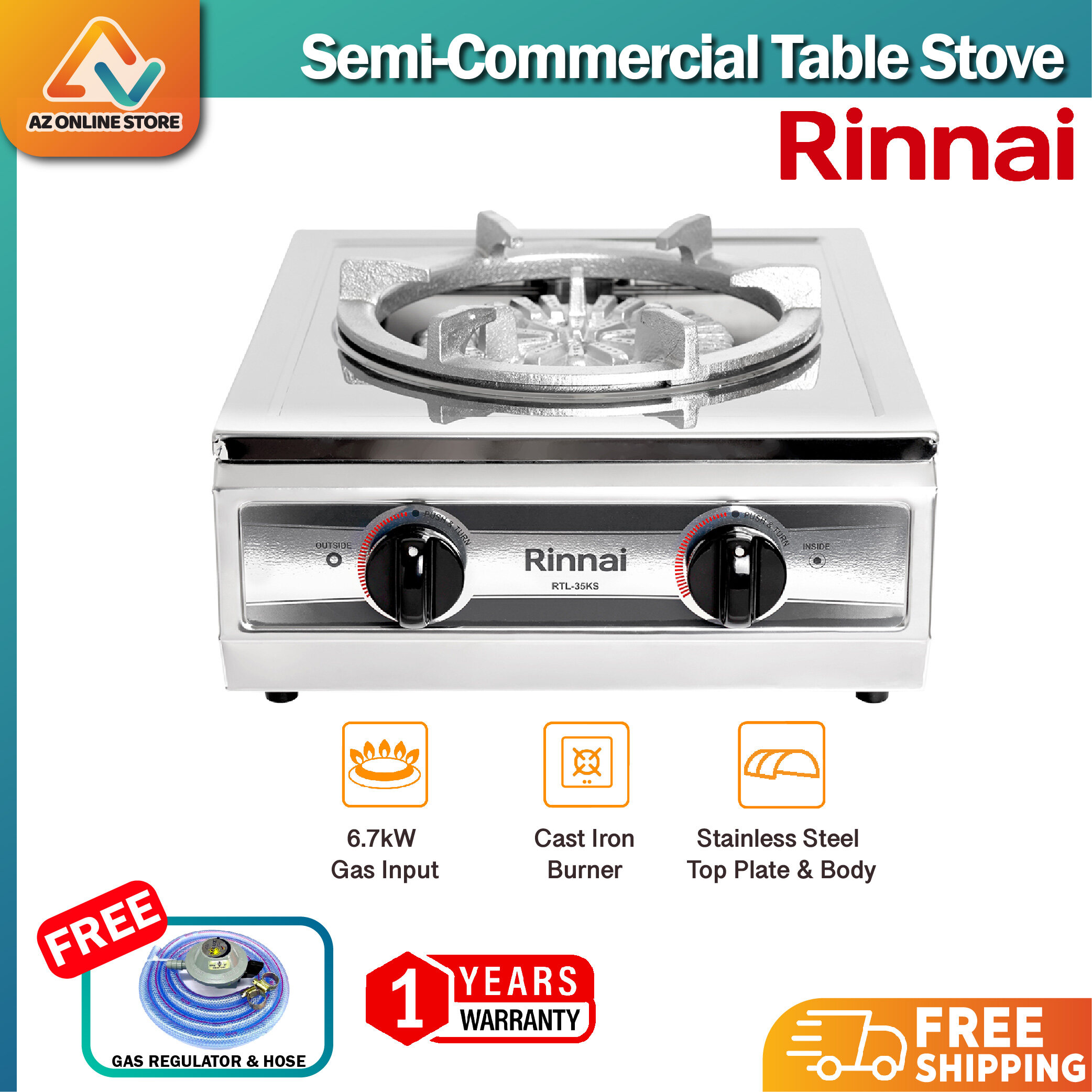 ( FREE Gas regulator and hose ) Rinnai Gas Stove RTL35KS Semi