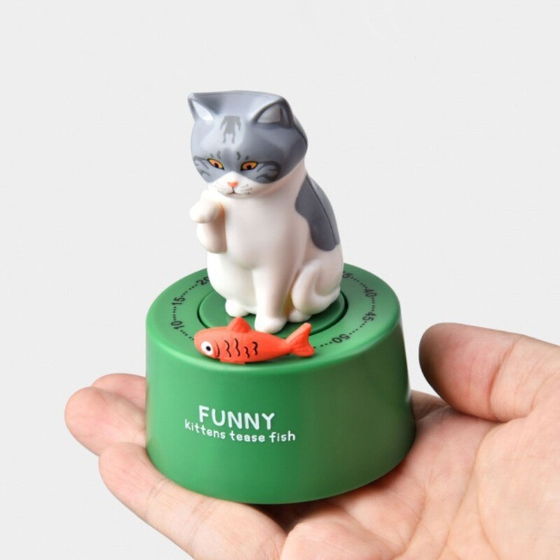 Mechanical for Cat Kitchen Timers 60-Minute Wind Up Dial Rotating Countdown Egg Timer Loud Ring Cute Cooking for Time Ma