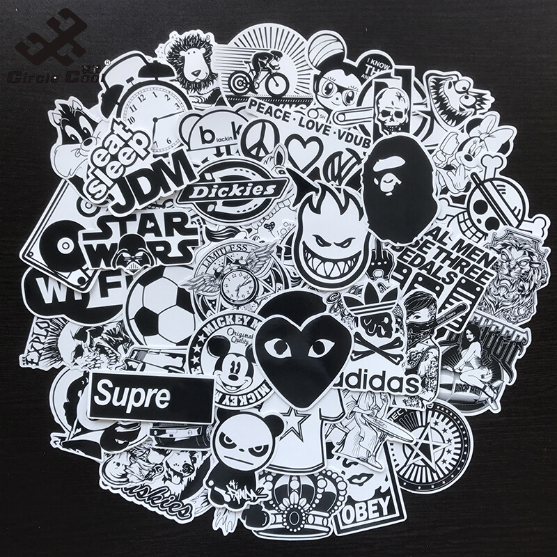 Circle Cool 50Pcs/Set Car Tide Black White Stickers Vinyl Dope Sticker Graffiti Decals