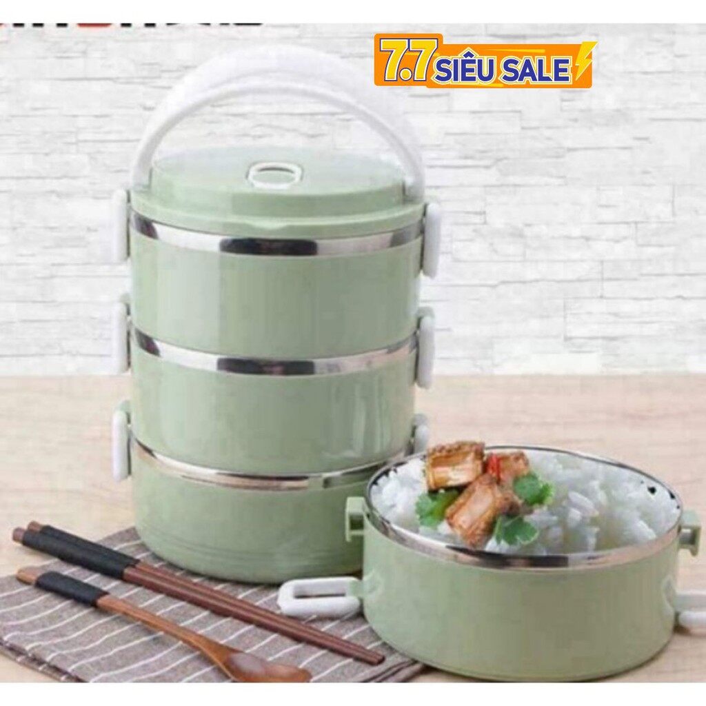 Cặp lồng giữ nhiệt lúa mạch 3 tầng ruột inox