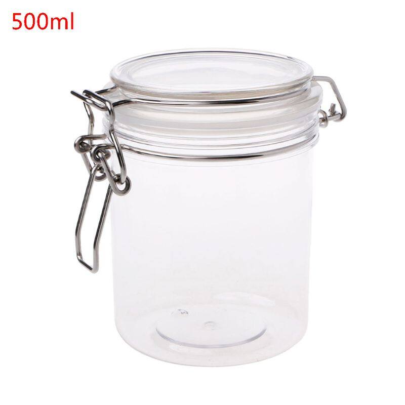 500ML Plastic Round Clip Top Storage Jar With Airtight Seal Lid Kitchen Food Container Tableware Preserving Cosmetic Cream Organizer