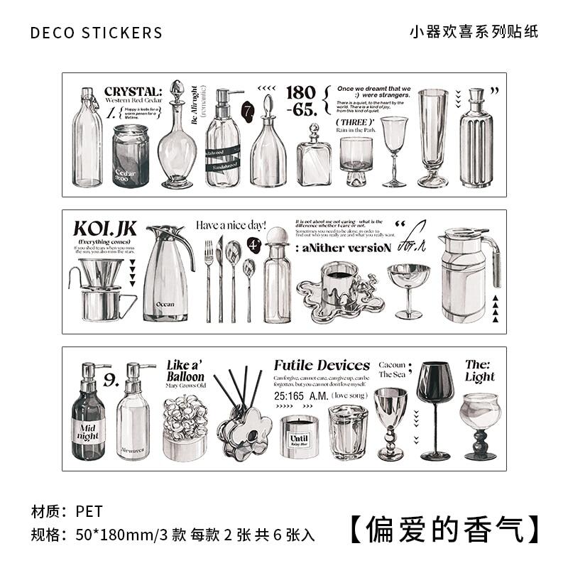 COONOTE Black and White Vintage Stickers Little Things Daily Life PET Sticker for Planner To Do Check List Journal Scrapbooking
