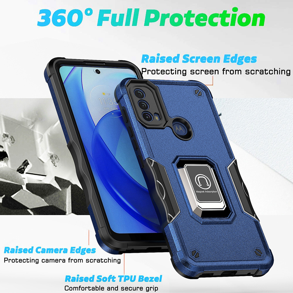 KEYSION Ốp Giáp Chống Sốc Cho Motorola MOTO E40 E30 E20 Ốp Lưng Điện Thoại Có Giá Đỡ Vòng Nhẫn Bằng Silicon + PC Cho MOTO G22 G200 5G G50
