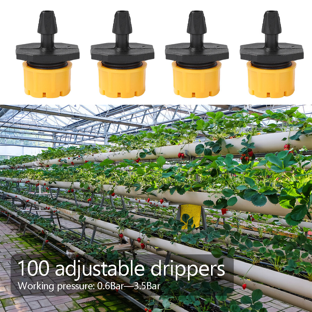 100pcs Adjustable Water Dropper Micro Flow Irrigation Hose Drip Head Kit
