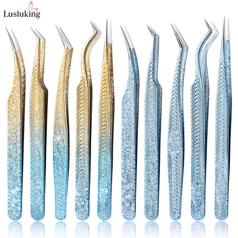 Eyelash Extension Tweezers With Cracked Ice Pattern Tweezers
