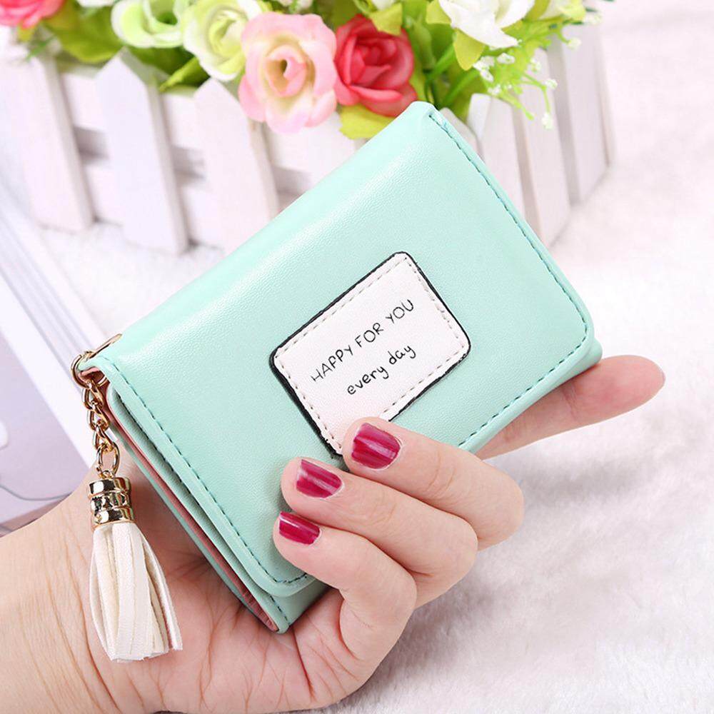 NiceEshop Korea Pendek Fashion Dompet, tassel Kulit PU Kancing Jepret Mini Multi Slot Tas Koin Dompet Koin Kantung Dompet Kartu untuk Anak Perempuan Remaja & Wanita