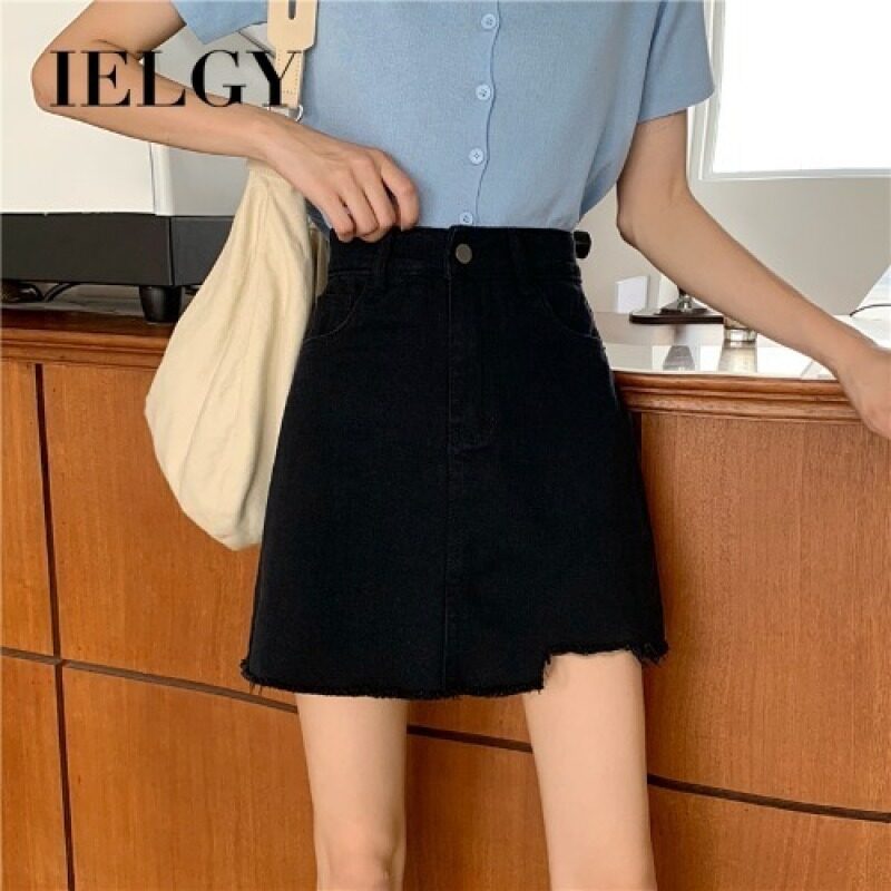 Nơi bán Eli Chân Váy Denim Bất Đối Xứng, Hương Vị Hồng Kông Cho Nữ Túi Chữ Mỏng Eo Cao Váy Ngắn Hông