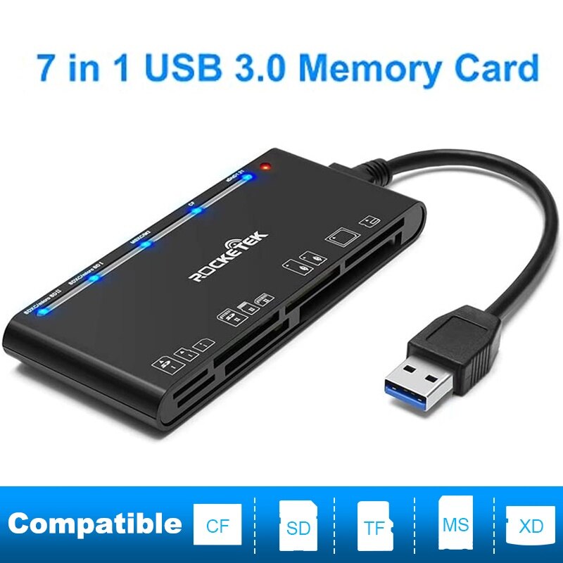 Cnagain 7-in-1 multi card reader, usb 3.0 memory card reader for sd/sdxc/sdhc/micro sd/cf/xd/ms/mmc camera memory card, 7 in 1 usb card reader/writer sd card reader