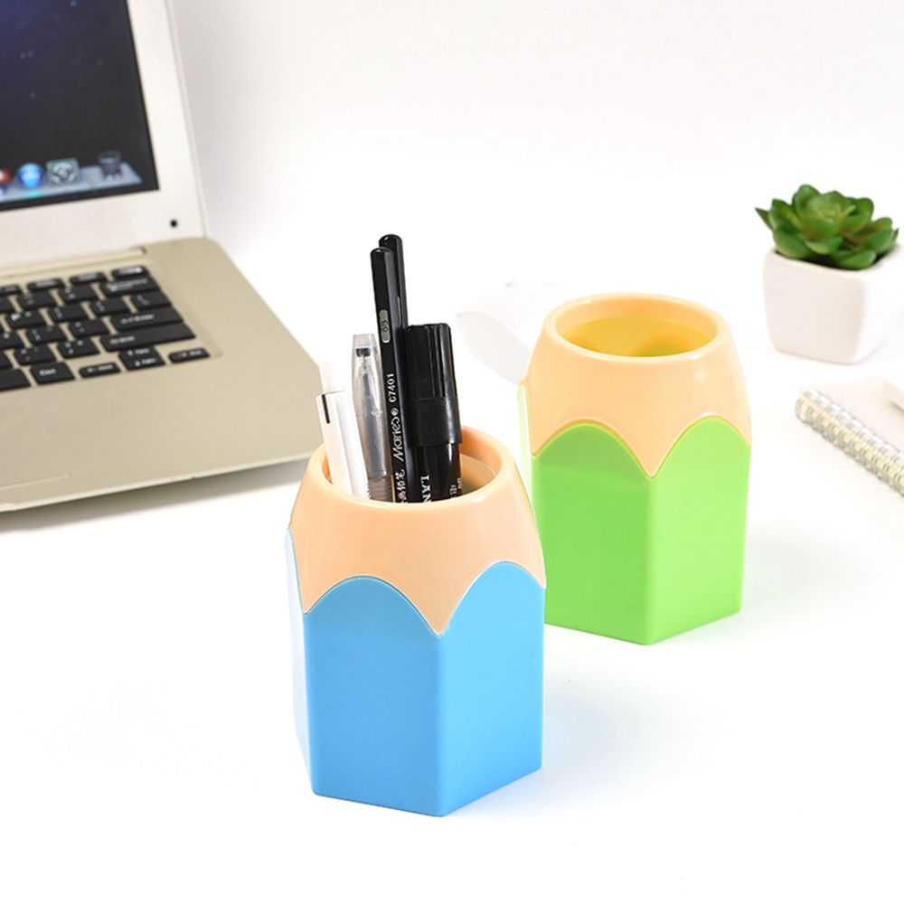 MMLUCK Colorful Desktop Decoration Storage Box Pencil Shaped Stationery Organizer Display Container Pen Cup Holder Makeup Brush Pot
