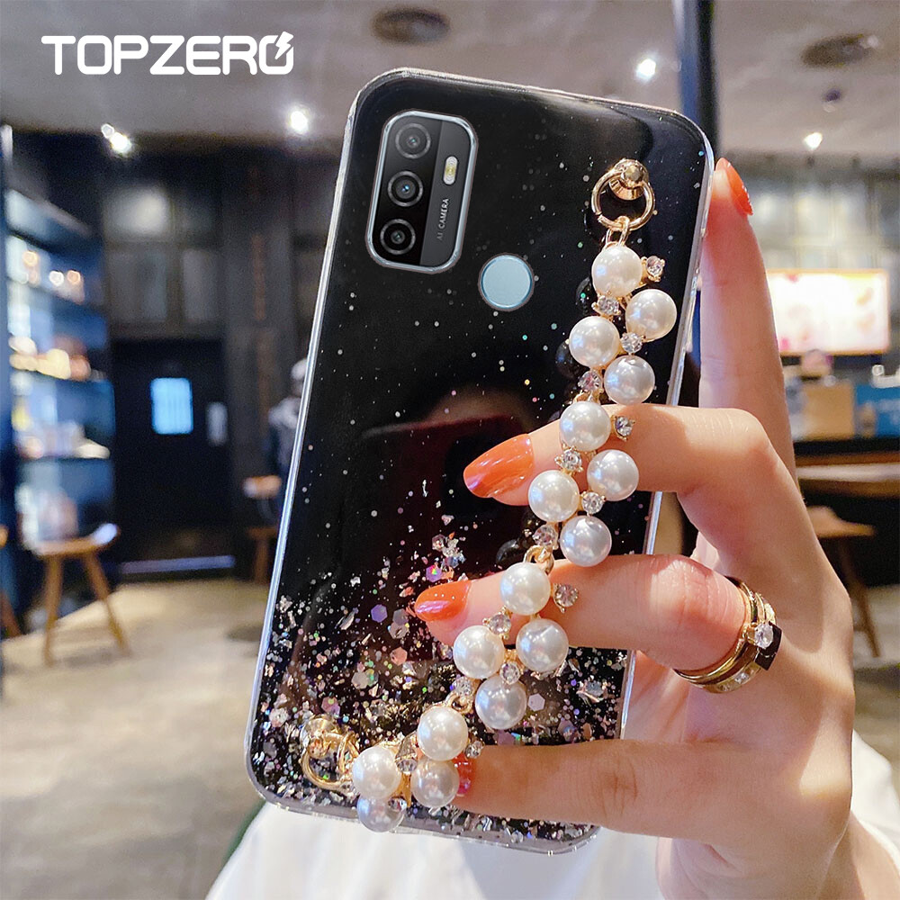 TOPZERO For OPPO A94 A54 A55 A15 A15S A93 A53 A32 A33 A92 A52 A72 A92S A9 2020 A95 Luxury Glitter Gradient Sequins Phone Case Pearl Bracelet Casing Soft Silicone Back Cover Case For OPPO A5 2020 A5S A7 A3S A5 A31 A91 F11 Pro Reno 5F Reno 4F Reno 4Z 6ZZ