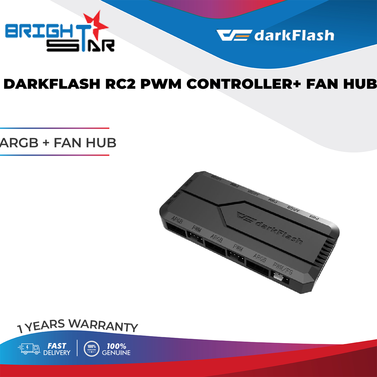 ARGB + FAN HUB / DARKFLASH RC2 PWM CONTROLLER+ FAN HUB / 1 YR / Lazada