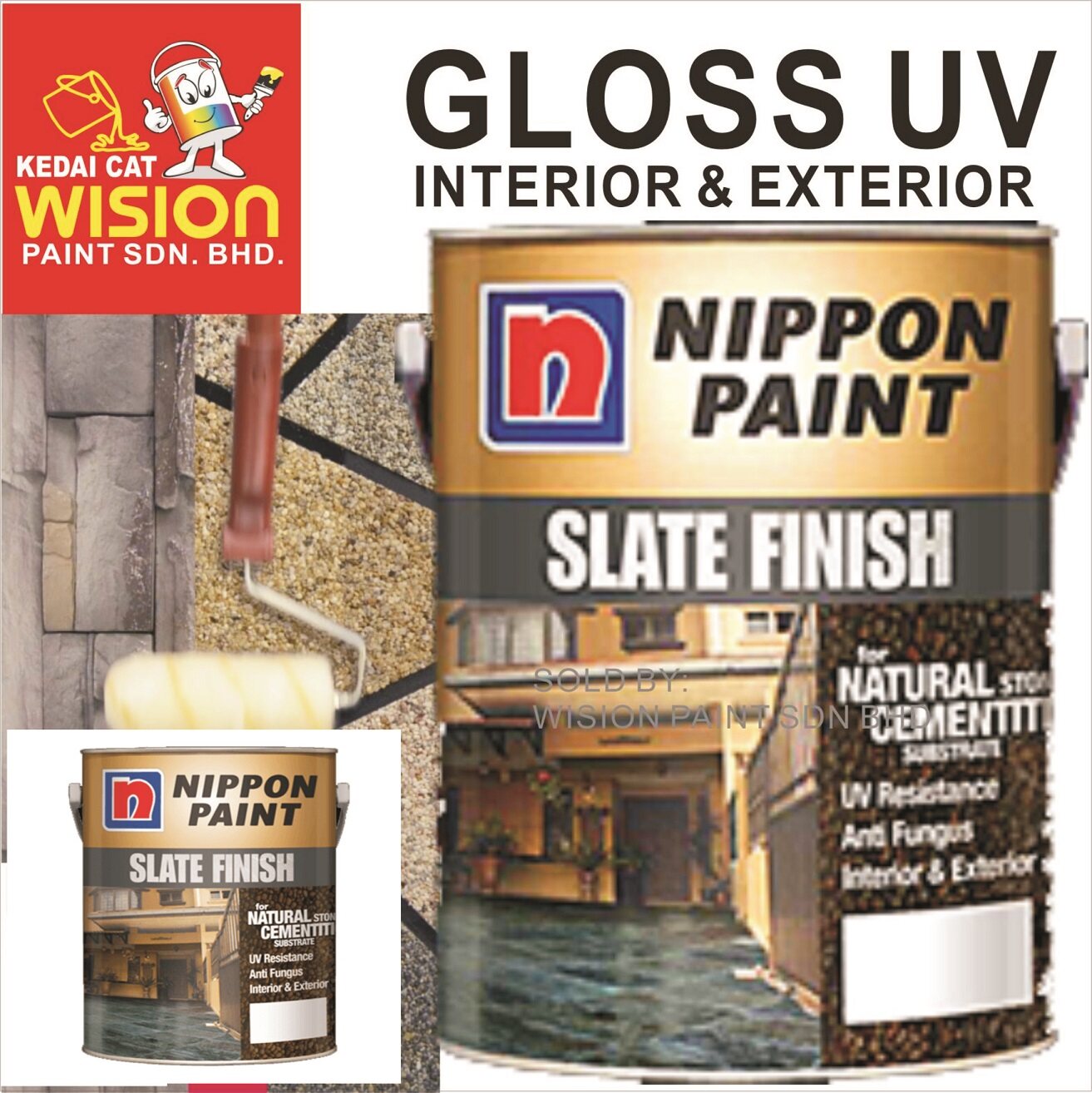 5L NIPPON Paint Slate Finish for Pebble Wash Sand Stone Garden Clear