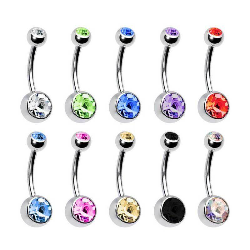 1PC Women Surgical Steel Crystal Navel Belly Button Ring Bar Body Jewelry