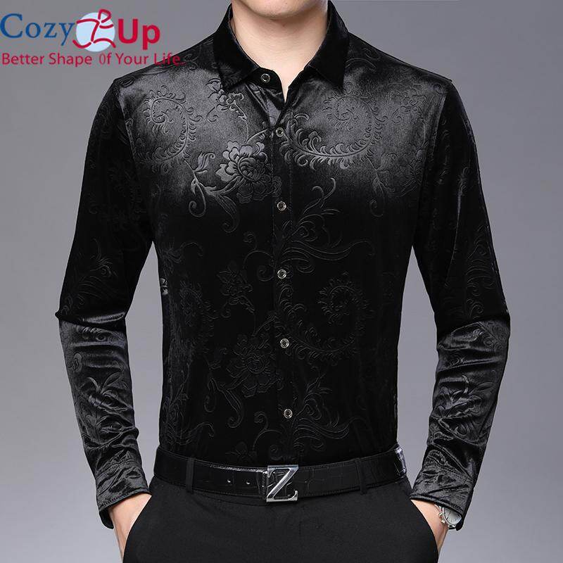 Cozy Up Gold Velvet Shirt Men Harajuku Streetwear Vintage Flower Shirts Autumn Long Sleeve Shirt Men Camisa Masculina