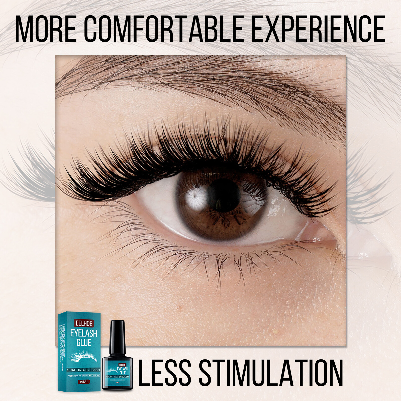 Eelhoe Eyelash Glue Non Odor No Smell Fast Drying Black Eyelashes Glue Strong Adhesive For Semi Permanent Grafting Extension Glue（15ml）