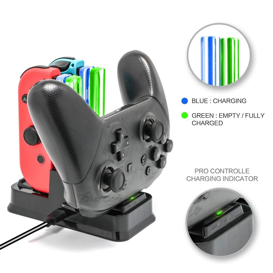 6 In 1 Nintendo Switch LED Charger Stand Charging Dock Station for NS Joy-con & Pro Controller & Console