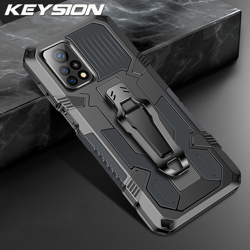 KEYSION Shockproof Armor Case for Xiaomi Mi 10T 10T Pro 5G Stand PC+ Silicone Phone Back Cover for Xiaomi Mi 10T Lite 5G