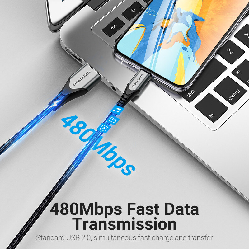 Vention MFI Lightning Cable 2.4A Fast Data Charging iPhone Cable for iPhone 13 12 11 X Pro Max iPad iPod iPhone Apple USB to Lighting Wire Cable
