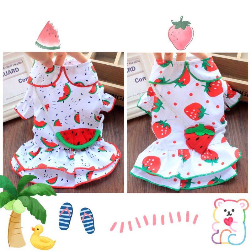 AuntieCindy 2 Màu Quần Áo Mùa Hè Cho Chó Công Chúa Váy Chó Dễ Thương In Họa Tiết 3D Dâu Tây Hình Dưa Hấu Váy Tutu Shihtzu