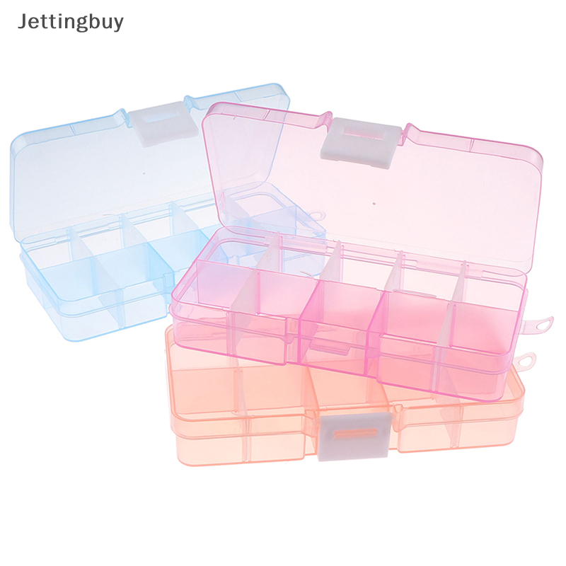 [Jettingbuy] Hộp lưu trữ nhựa trang sức 10 ngăn có thể điều chỉnh giảm giá nhanh