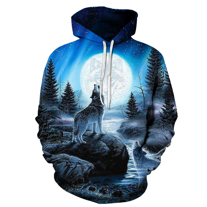 New Fashion Wolf Hoodies Men/women 3D Sweatshirts Print Double Wolf Hoody Hooded Street Novelty