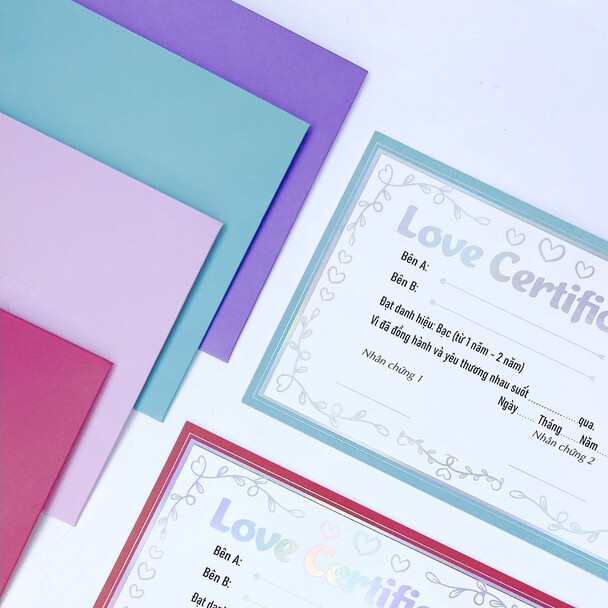 Chứng chỉ yêu tình dành cho các cặp đôi - Love Certificate