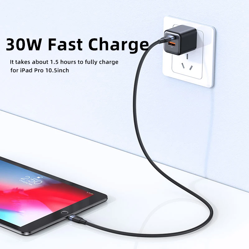USAMS PD 30W Lightning Cable For iPhone Type C to Lightning PD Fast Charging Charger Cable for iPad Mini Laptop iPhone Cable
