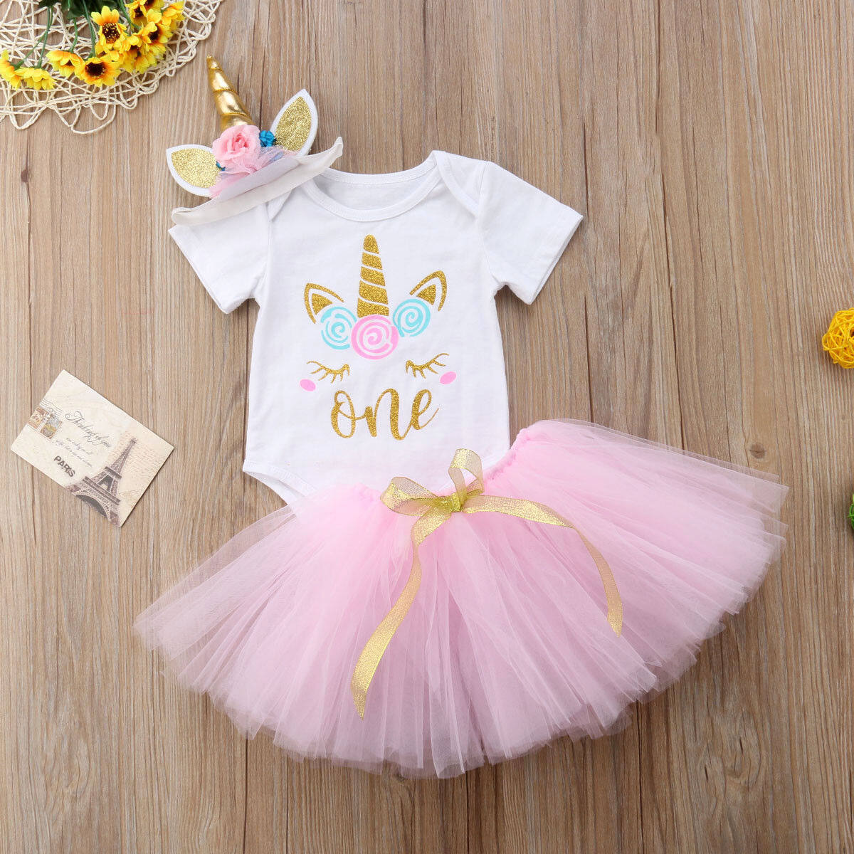 Baby Girl Captain Jumpsuit Party Dress Tutu Skirt Headband Costume 3pcs