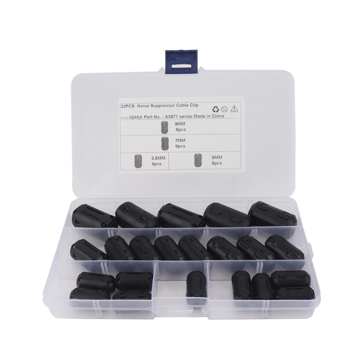 22 PCS 3.5mm/5mm/7mm/9mm Anti-interference Degaussing Ring Ferrite Ring Cable Clip Core Noise Suppressor Filter