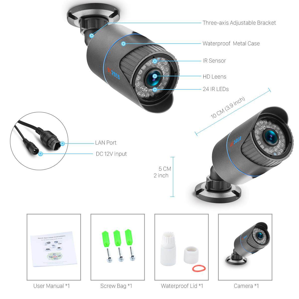 2.0MP HD 1000TVL wired AHD camera mini Night vision waterproof camera
