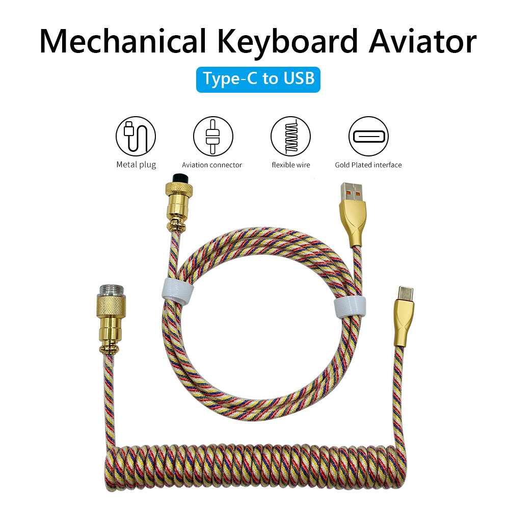 Type C USB Cable Mechanical Keyboard Coiled Spring Wire Aviator Data Cable