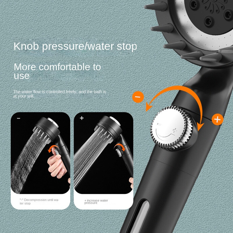 FLEWWER 4 in 1 / One-Click Water Stop Switch / Multi-Functional High Pressure Shower Head with Super Strong Rain Hose Holder 花洒