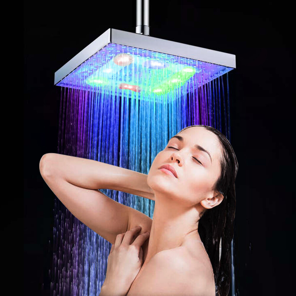 Đèn Led Mưa Vòi Hoa Sen Đầu Vòi Hoa Sen Vuông Vòi Sen Cảm Biến Nhiệt Độ Thay Đổi Màu RGB Tự Động Cho Phòng Tắm