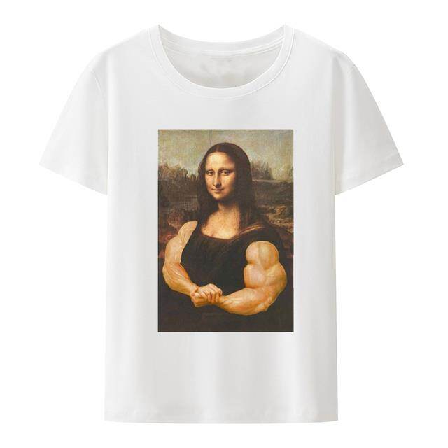 Humour Graphic Mona Lisa Bodybuilding T Shirt Muscles Gym Parody Funny Hilarious Painting Casual Pride Tee Men Fashion Tops