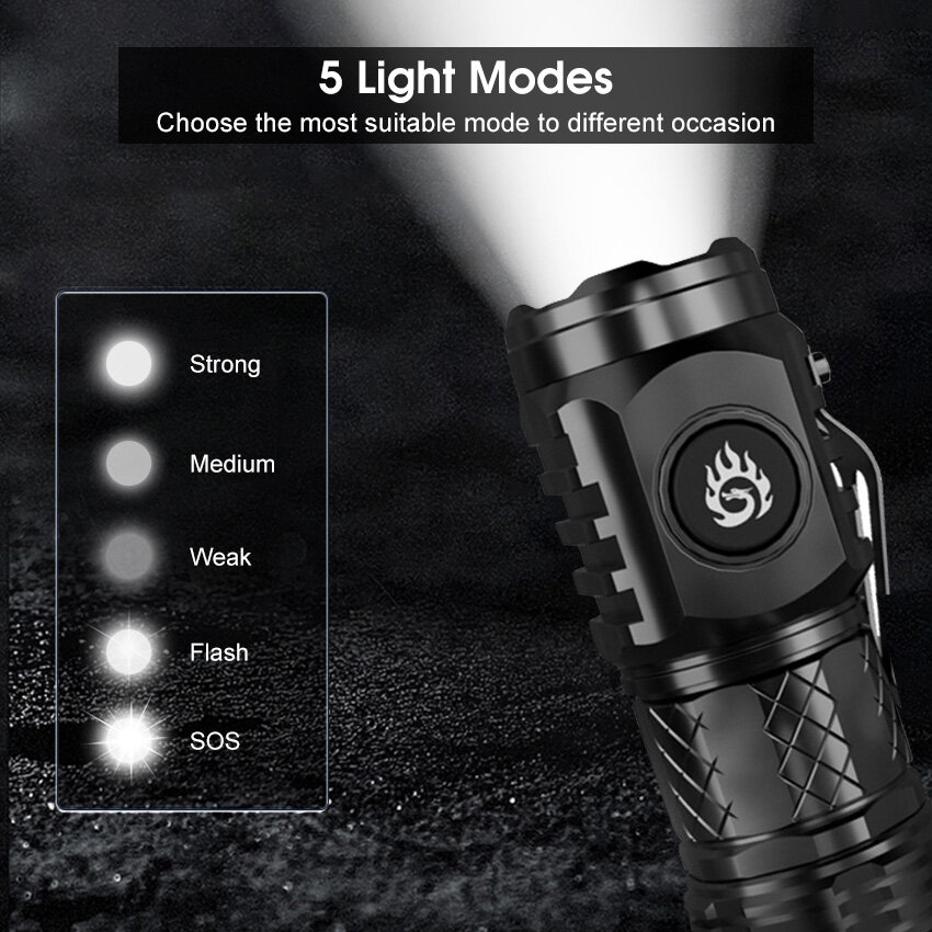 Auoyo Powerful Mini Flashlight Long Distance Keychain Super Bright  LED Torch Light Flashlight Portable Rechargeable Flashlight Outdoor Pocket Size Waterproof Flashlight USB Rechargeable for Hiking Camping with Power Indicator