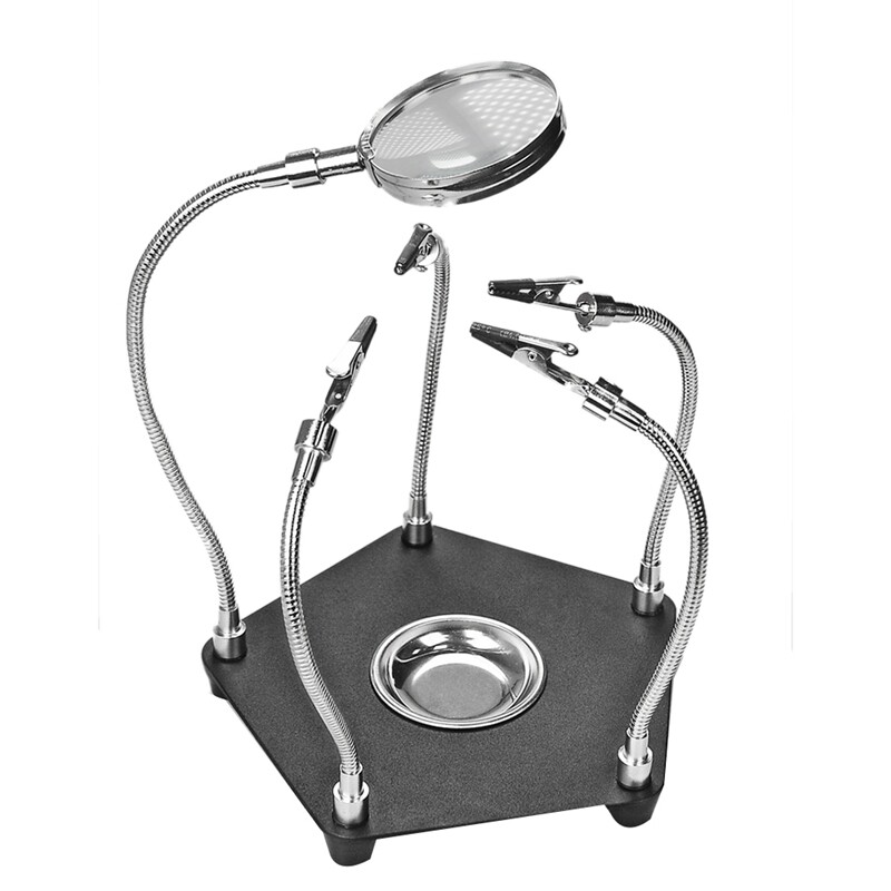 Table Soldering Helping Hands Black Soldering Auxiliary Clip Metal Soldering Auxiliary Clip with Alligator Clip Magnifier for PCB Board Weld Repair Soldering Station Third Hand Tool