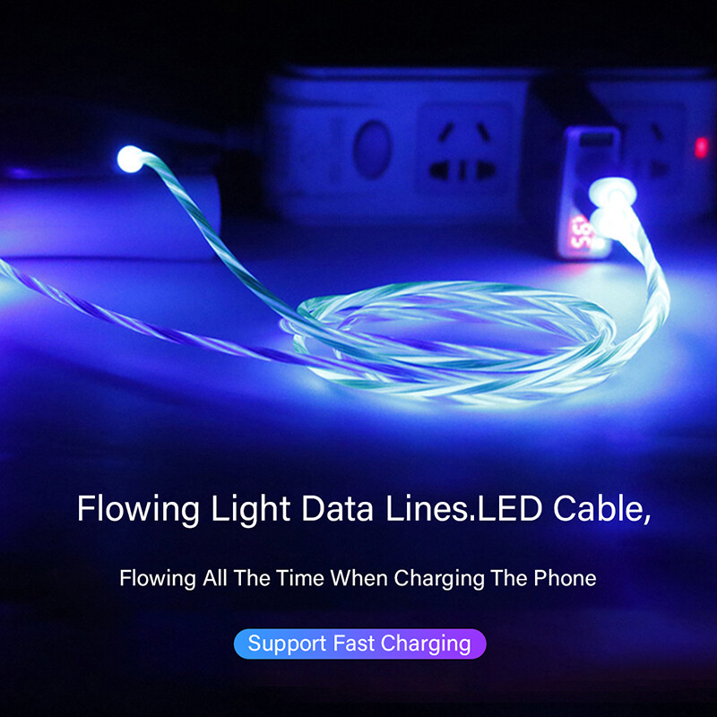 VAORLO【 3 Trong 1 】LED Từ Nhanh Chóng Sạc Cáp 2.4A Chảy Luminous Charge Cable Micro USB Type-C IOS Sét Cho iPhone Samaung Huawei Xiaomi OPPO VIVO Sạc Phổ 【High Quality】