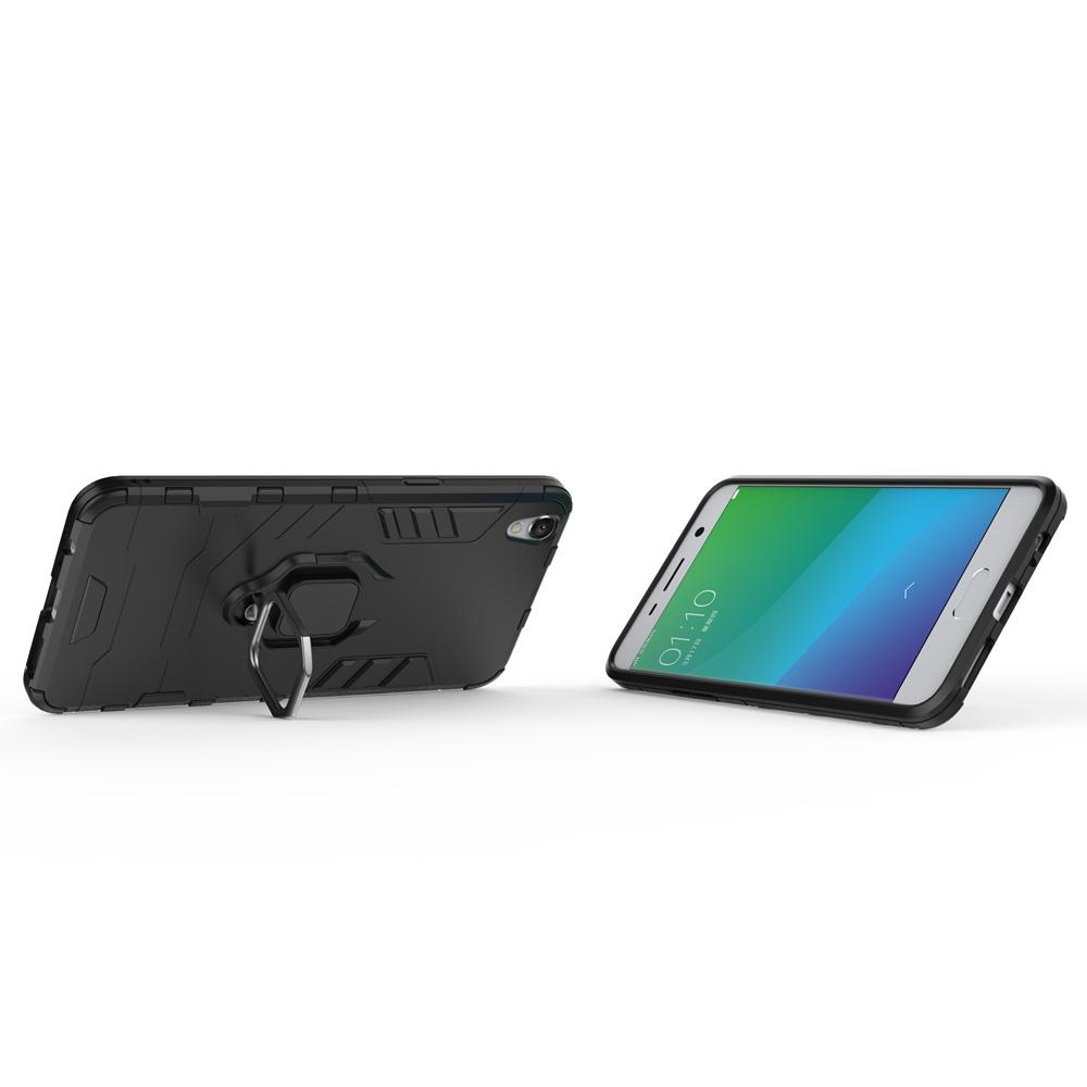 PC + TPU Shockproof Protective Case for OPPO R9 Plus, with Magnetic Ring Holder (Black)