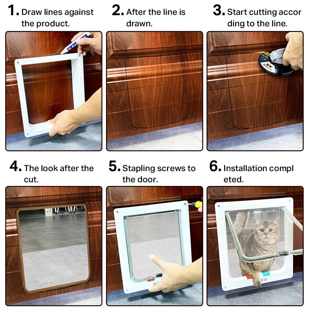 DFSID Simple Design Smart With Security Lock ABS Material 4 Ways In and Out Freely Cat Door Flap Door Pet Supplies Dog Gates