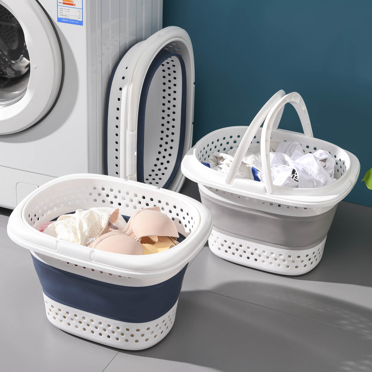 CNMF Collapsible Foldable Laundry Backet with Handle Clothes Storage Basket Container Organizer Hamper Space Saving