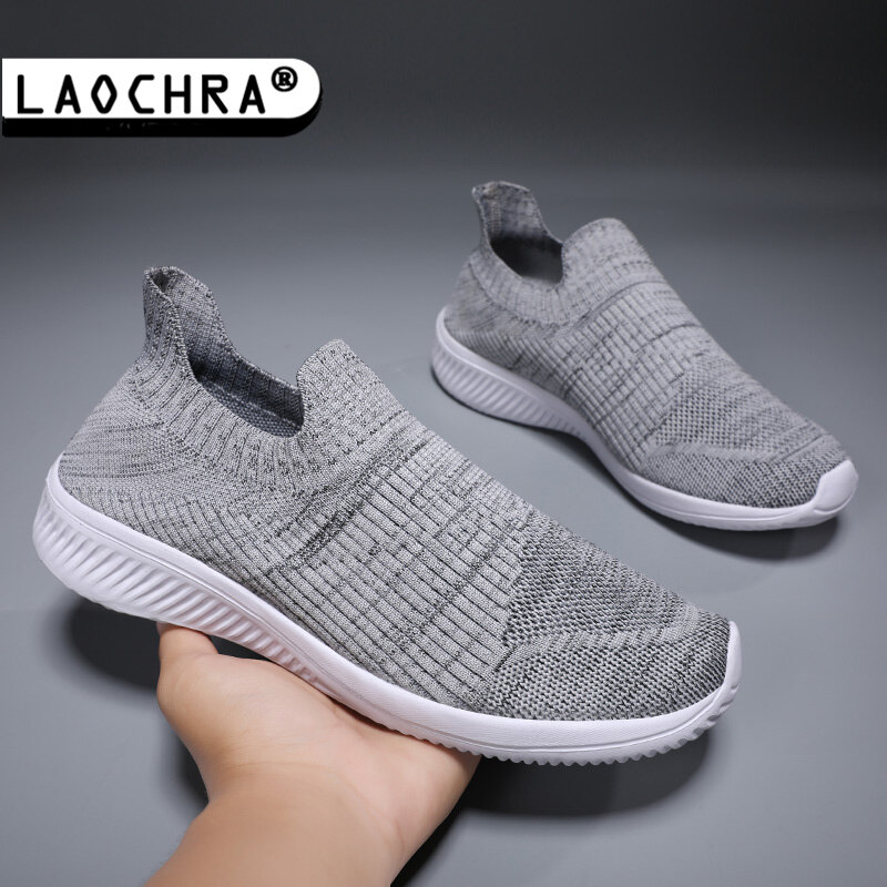 LAOCHRA Fashion Men Shoes Breathable Sneakers For Men Unisex Couple Shoes Korean Air Mesh Sock Sport Shoes Big Size 35-47 Black Slip on Men Shoes